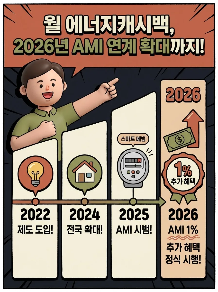 2026년 월 에너지캐시백: AMI 가구 1% 추가 혜택, 우리 집도 받을까? 이미지 1