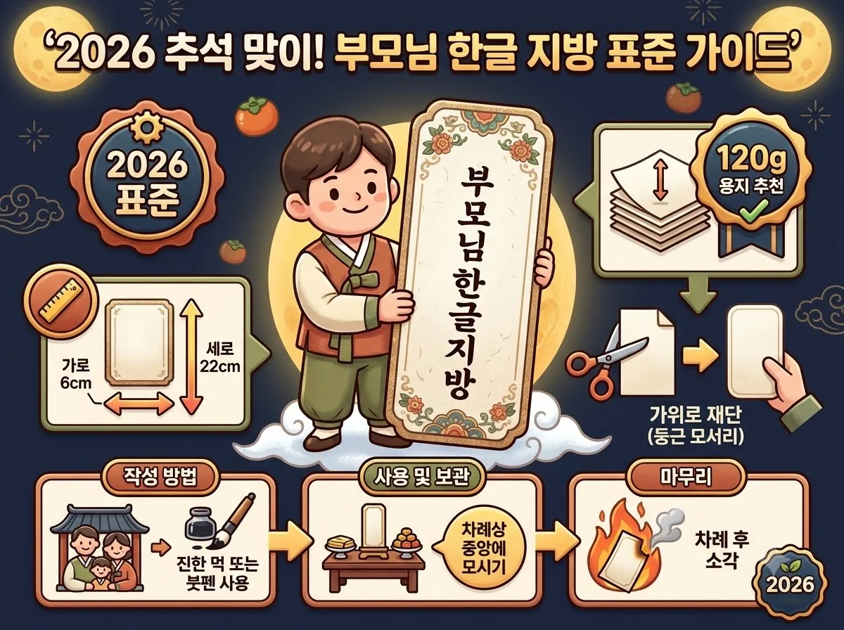 추석 부모님 지방 한글 작성법과 2026년 표준 인쇄 크기 및 무료 양식