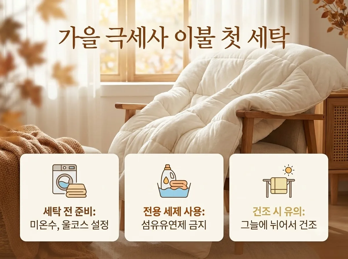 가을 극세사 이불 첫 세탁법, 섬유 손상 막는 3단계 핵심 가이드 핵심을 요약한 대표 썸네일 이미지
