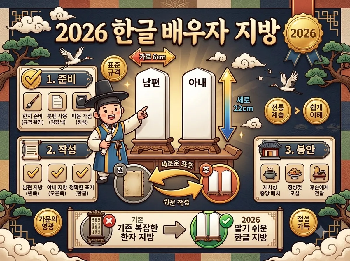 배우자 지방 쓰는 법 2026년 기준 한글 표기법과 흔히 틀리는 주의점