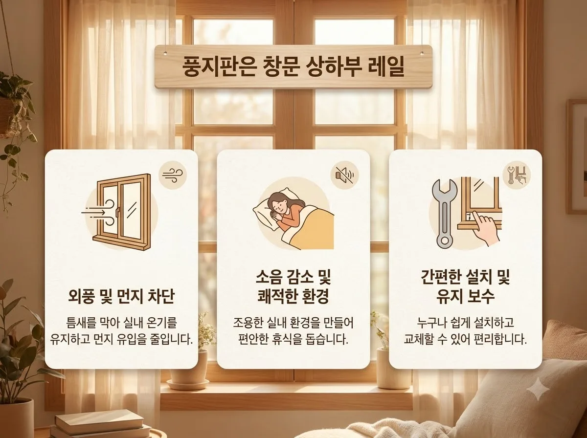 베란다 창문 풍지판 셀프 시공 4단계와 외풍 차단 팁 핵심을 요약한 대표 썸네일 이미지