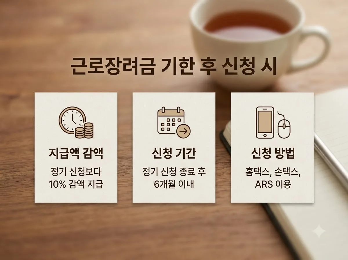 근로장려금 기한 후 신청 지급일과 10% 감액 계산 기준 핵심을 요약한 대표 썸네일 이미지
