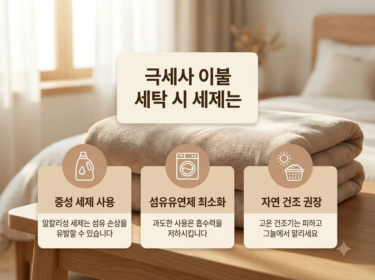 가을철 극세사 이불 세탁기 용량별 세제 조절법과 세탁 팁 핵심을 요약한 대표 썸네일 이미지
